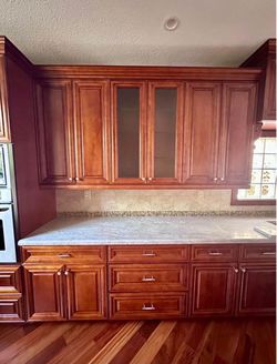 Cherry-Wood Kitchen Cabinets- Tops & Bottoms With LED Lights- Excellent Condition