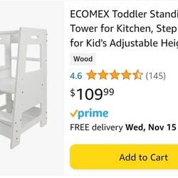 Toddler Standing Tower for Kitchen, Step Stool for Kid's Adjustable Height Learning Stool, Removable