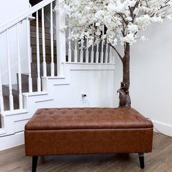 ✨43” Vegan Leather Tufted Ottoman Bench With Storage Brown