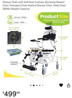 Tilting shower wheelchair, commode combo.