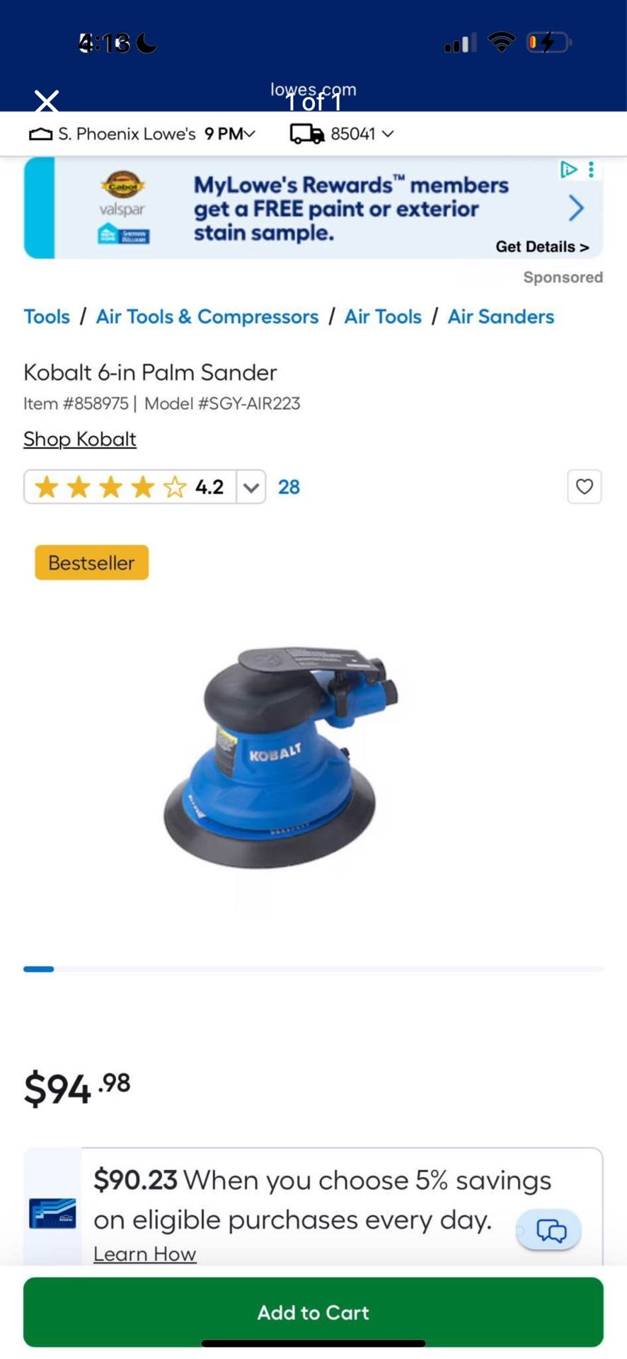 Kobalt 6-in Palm Sander