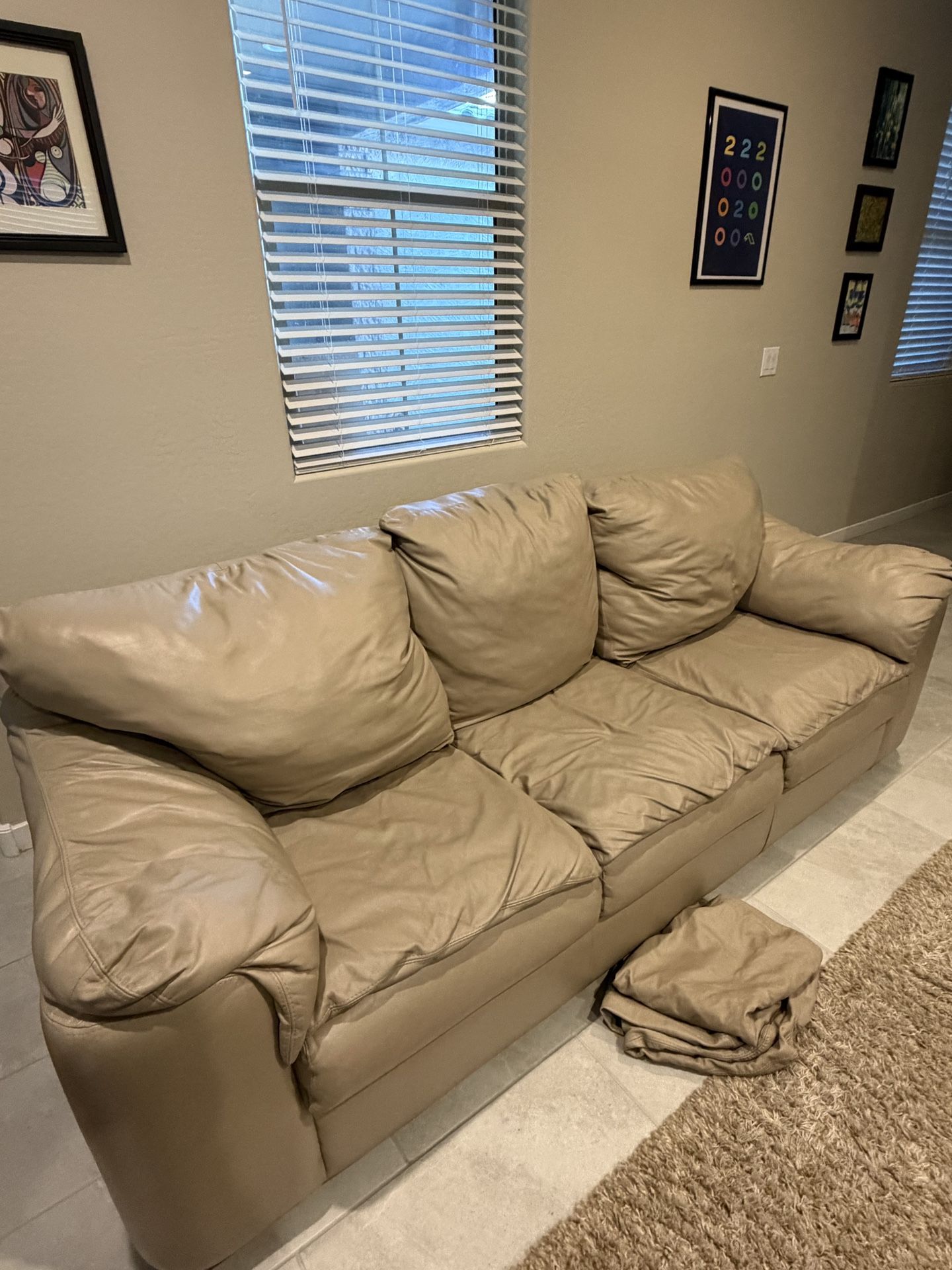 Tan leather Sofa / Couch