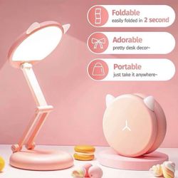  Cute Desk Lamp Pink Lamp Kawaii Desk Accessories, 8 Brightness Cute Lamp Cat Lamp Kawaii Accessories, Foldable & Portable Pink Cute Desk Accessories 