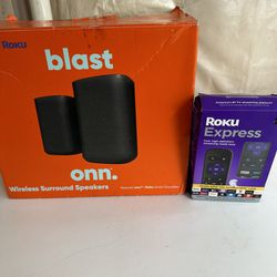 Blast Onn Roko wireless surround speakers and Roko express unit to hook up to your TV