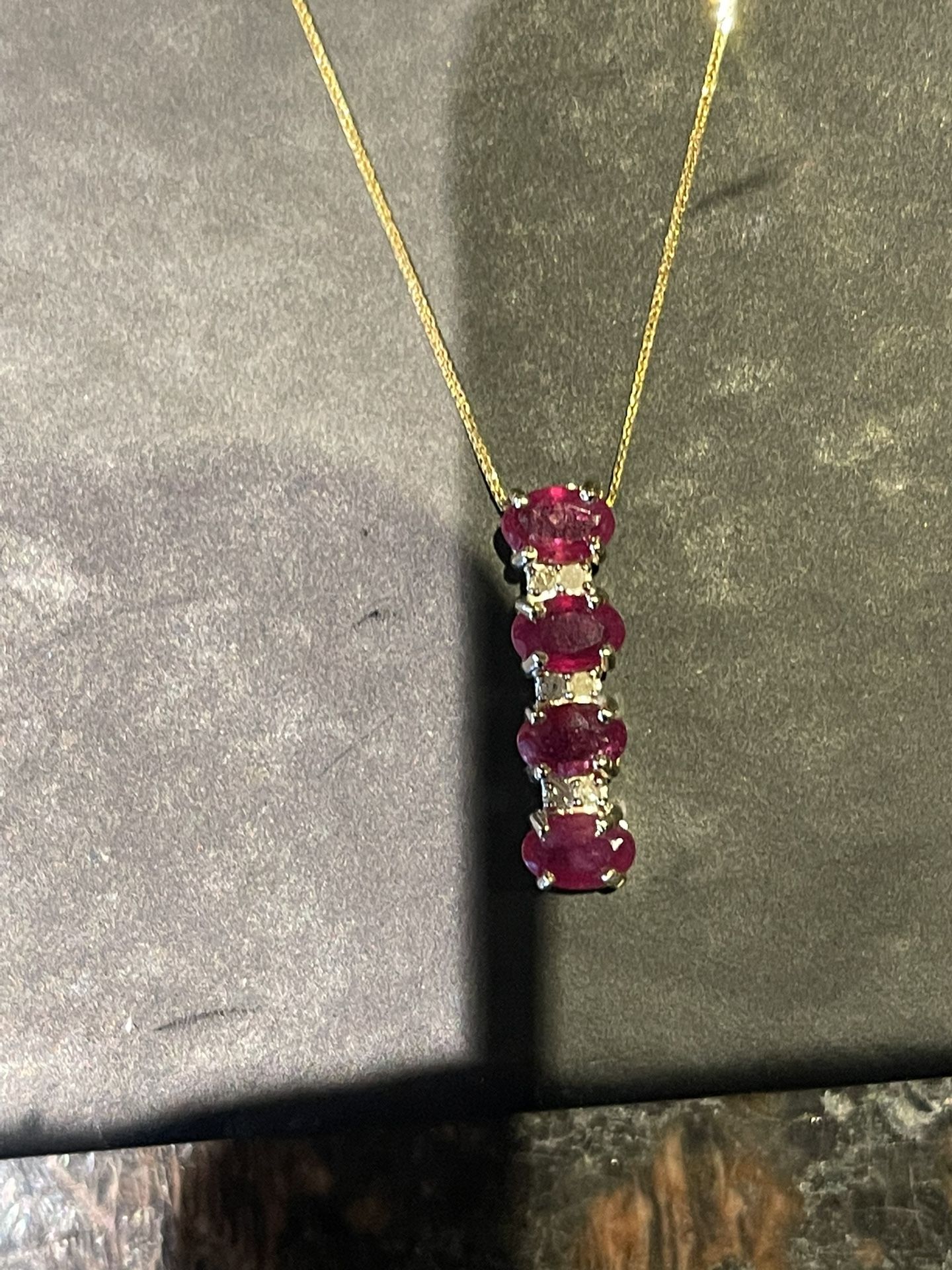 Beautiful 14k Necklace With 4 Ruby And Diamond Pendant