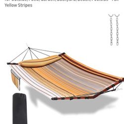 TegerDeger 12FT 2 Person Hammock Large Hammock 450LB Capacity with V Shaped Hardwood Spreader Bar & Nylon Rope for Outside, Patio, Garden, Backyard, B