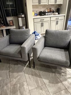 Gray Upholstered Accent Chairs – Set of 2