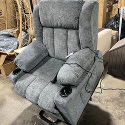 NEW - Power Lift Recliner Chair, Fabric Lift Chairs w/Extended Footrest, Classic Single Sofa, Home Theater Seat with 2 Cup Holders, Side Pockets, Remo