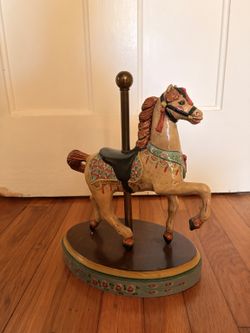 Vintage Hand-Painted Carousel Horse Figurine – Wooden Display Base