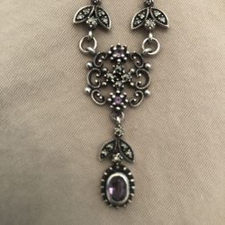 Vintage Sterling Silver Amethyst And Marcasite Necklace 