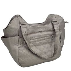 New Quilted Hobo Travel Bag Purse Tote Hand Bag PU Leather Gray Large Size