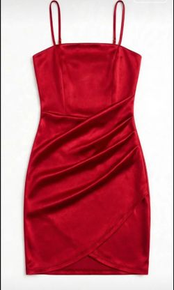 Red Satin Mini Dress with Ruching