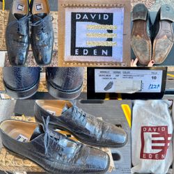 DAVID EDEN - "Boulder" - Crocodile/Ostrich Lux Men's Dress Shoes - Navy- Size 10 - HANDMADE SPAIN