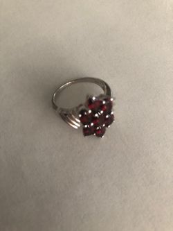 Silver Ring with Red Stone Cluster