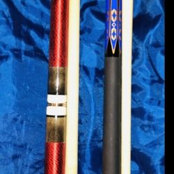 2 Pool Cues With Hard And Soft  Cases