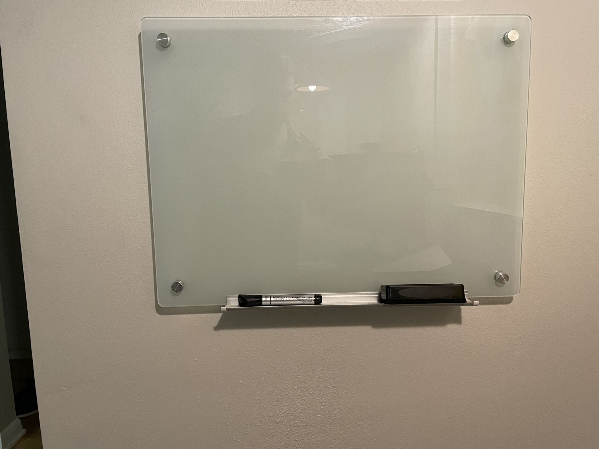 Frosted Glass Dry-Erase Board Set - 2' x 1.5' - Includes Hardware & Marker Tray (Non-Magnetic)