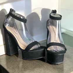 Fashion Nova Hilana Platform Heels Black Suede Sz 10