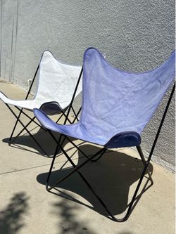 Vintage Mid-Century Modern Butterfly Chair Frames – Pair – Black Metal – Original Patina