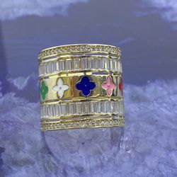 $975 Yellow Gold W Zirconia Colorful Louis Vuitton Pattern Ring