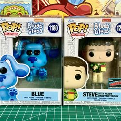 Blue Clues 2 Pop Lot: Steve Pop #1281 Con sticker (NYCC 2022) & Blue #1180