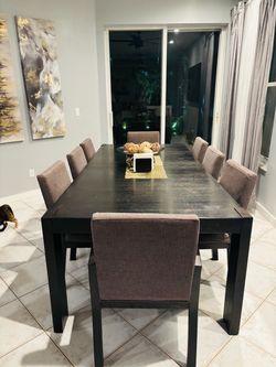 Large 8-Person Dining Table with 8 Upholstered