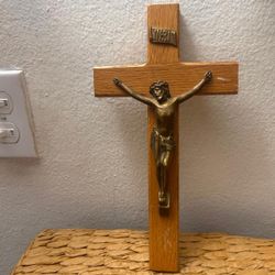 Crucifijo Madera Bronce Antiguo 