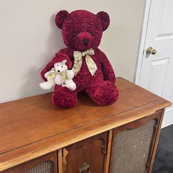 Adorable Large Stuffed Red Teddy Bear Holding Another Teddy