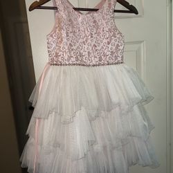 Girls' American Princess Sleeveless Embellished Waist Jacquard Tulle Dress, size 8