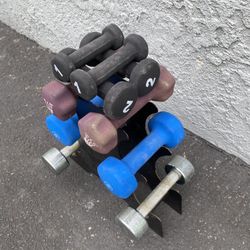 Set Of Dumbbell Weights and Stand