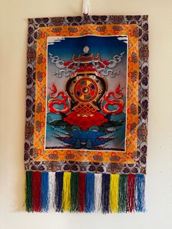 Tibetan Thangka Buddhist Tashi Takgey 8 Auspicious Symbols Wall Hanging Tapestry