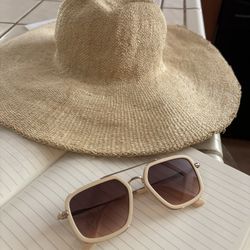 Free People Cream Aviator Sunglasses 