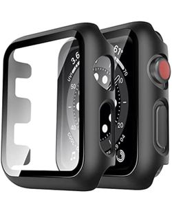 Tauri 2 Pack Hard Case Compatible for Apple Watch Series 3/2/1 38mm Built in 9H Tempered Glass Screen Protector