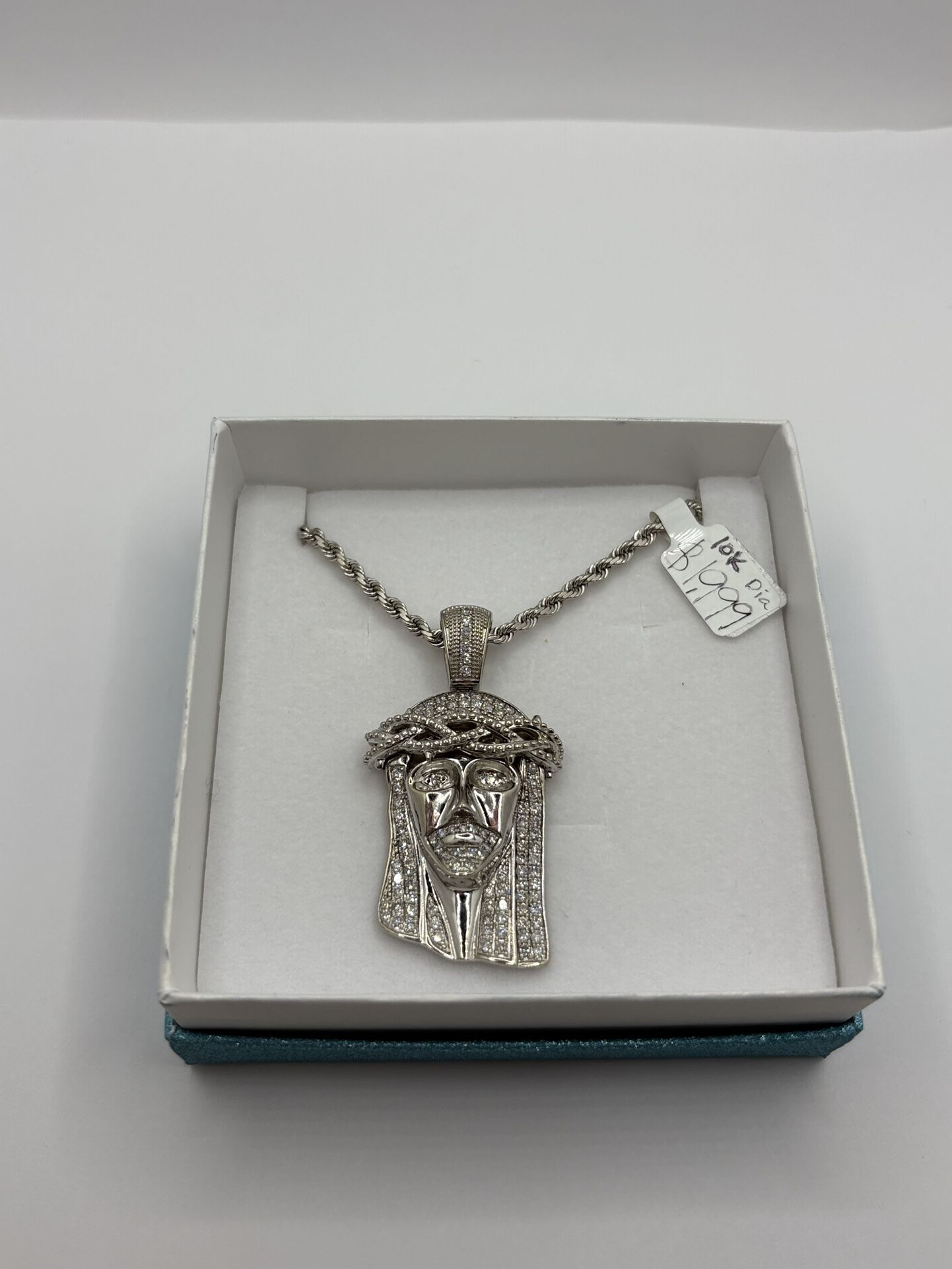 White Gold Chain With Diamond Jesus Pendant