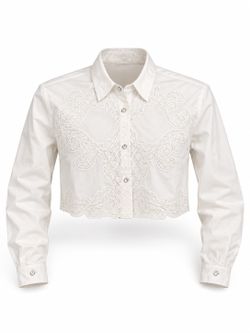 Dreamer White Embroidered Cropped Button-Up Shirt Women’s L Long Sleeve