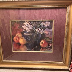 Gold Framed print Fruit and Flowers