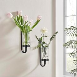 2 Piece Iron Glass Vase, Bottle Flower Vase, Hanging Metal Plant Stand, Metal Iron, Creative Wall Hanging