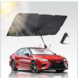 Car Windshield Sun Shade Umbrella, UV Reflecting Foldable Front Car Sunshade Umbrella, Easy to Use/Store Car Umbrella Protect Vehicle from UV Rays Sun
