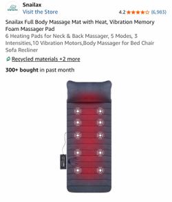 Snailax Full Body Massage with Heat, Vibration Memory Foam Massager Pad