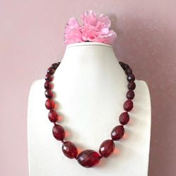 Vintage & Stunning Art Deco Cherry Amber Bakelite Faceted & Graduated Necklace 20”in & 55grams