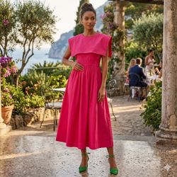 NWT ANTONIO MELANIJennifer Sumko Rachel Shirred Taffeta A-Line Capelet Dress