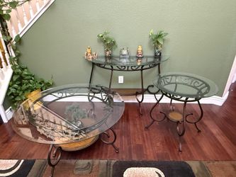 Elegant 3-Piece Glass & Metal Table Set – Excellent Condition