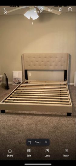 Beige Upholstered Bed Frame with Tufted Headboard