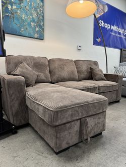 NEW Sectional w/ Pull Out Sleeper, Corduroy Sofa Bed, USB-A & USB-C Charing Ports, Reversible Chaise w/ Large Storage 