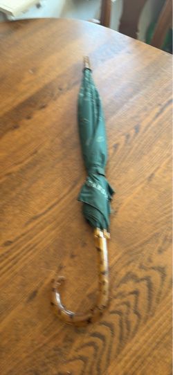 Vtg Chicago Botanic Garden Umbrella Green Leaf Print Tortoise Handle Parasol OBO