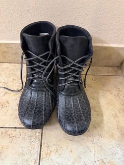 Black Leopard Print Duck Boots
