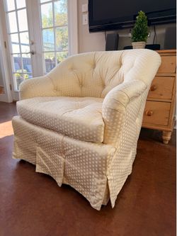 Baker Furniture Tufted Club Armchair - Cream Geometric Fabric, Like New
