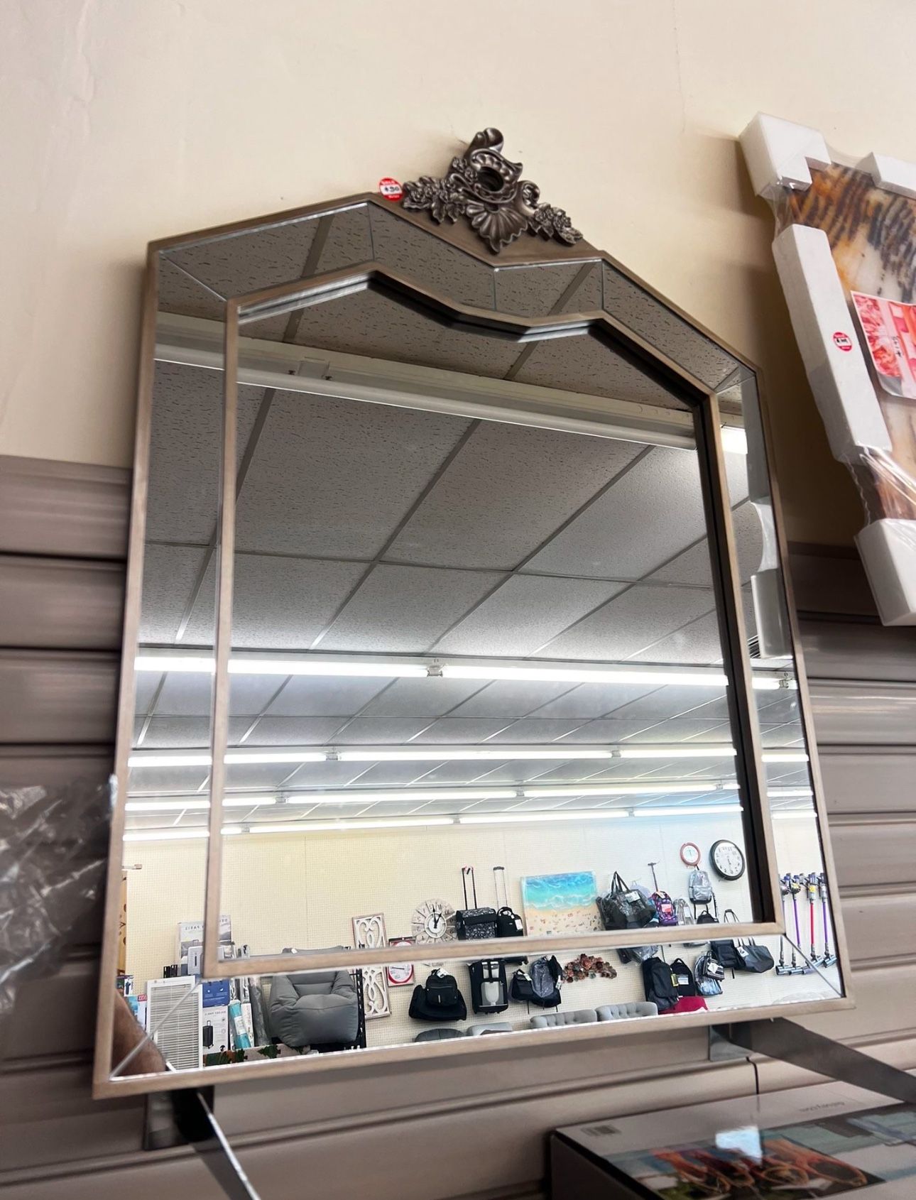 Odele Contemporary Glam and Luxe Brushed Silver Finished Wood Accent Wall Mirror, New