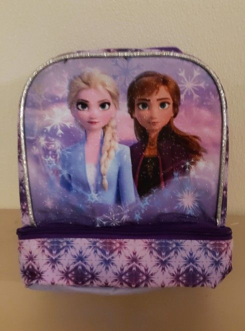 DISNEY FROZEN II - Elsa & Anna Insulated 2 Zippered Compartment Lunchbag 100% Polyester 