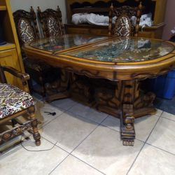 Antique Hand Carved Asain Dragon Table With Jades+