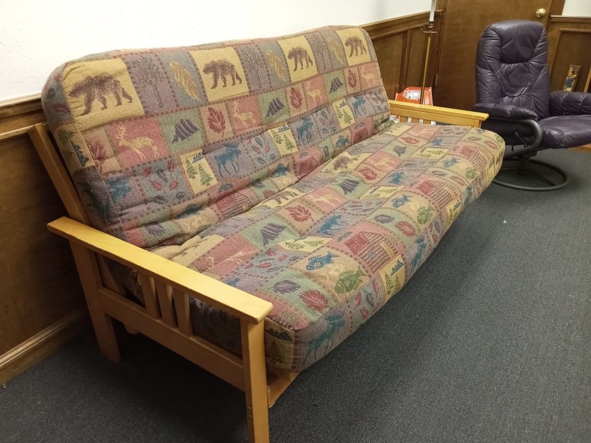 Super Comfy Thick Futon Couch Bed With Wood